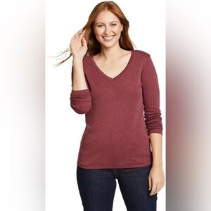 Eddie Bauer Women's Favorite Long-Sleeve V-Neck Long Sleeve M Dusty Red Shirt